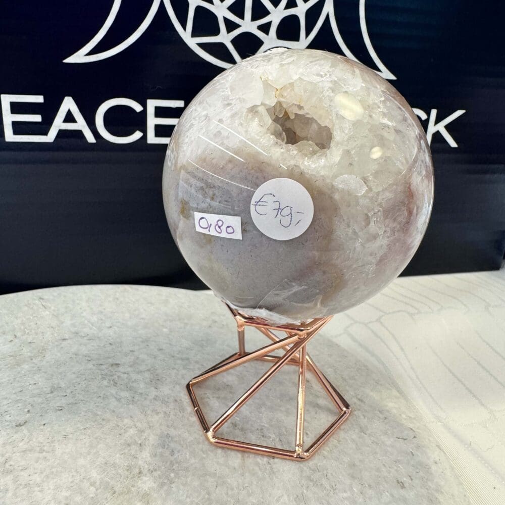 Roze Amethist met Bloem Agaat sphere/bol (⌀7cm)