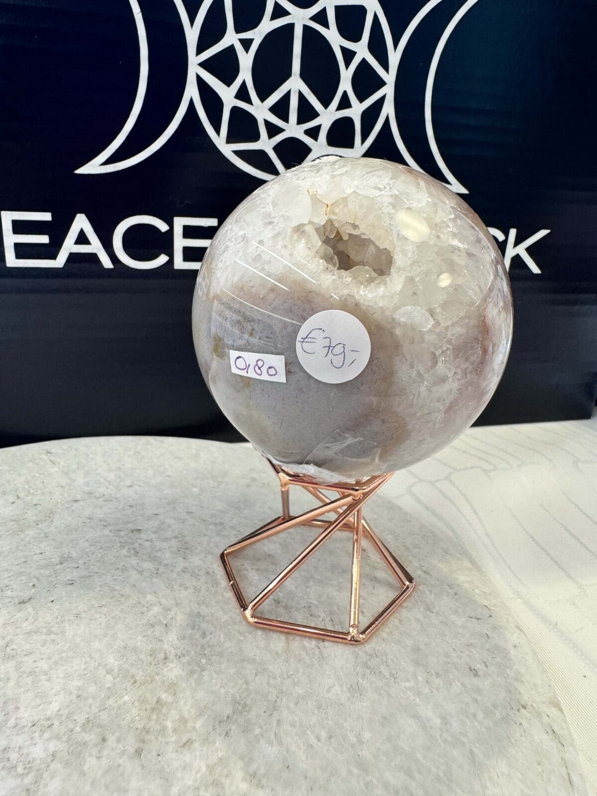 Roze Amethist met Bloem Agaat sphere/bol (⌀7cm)