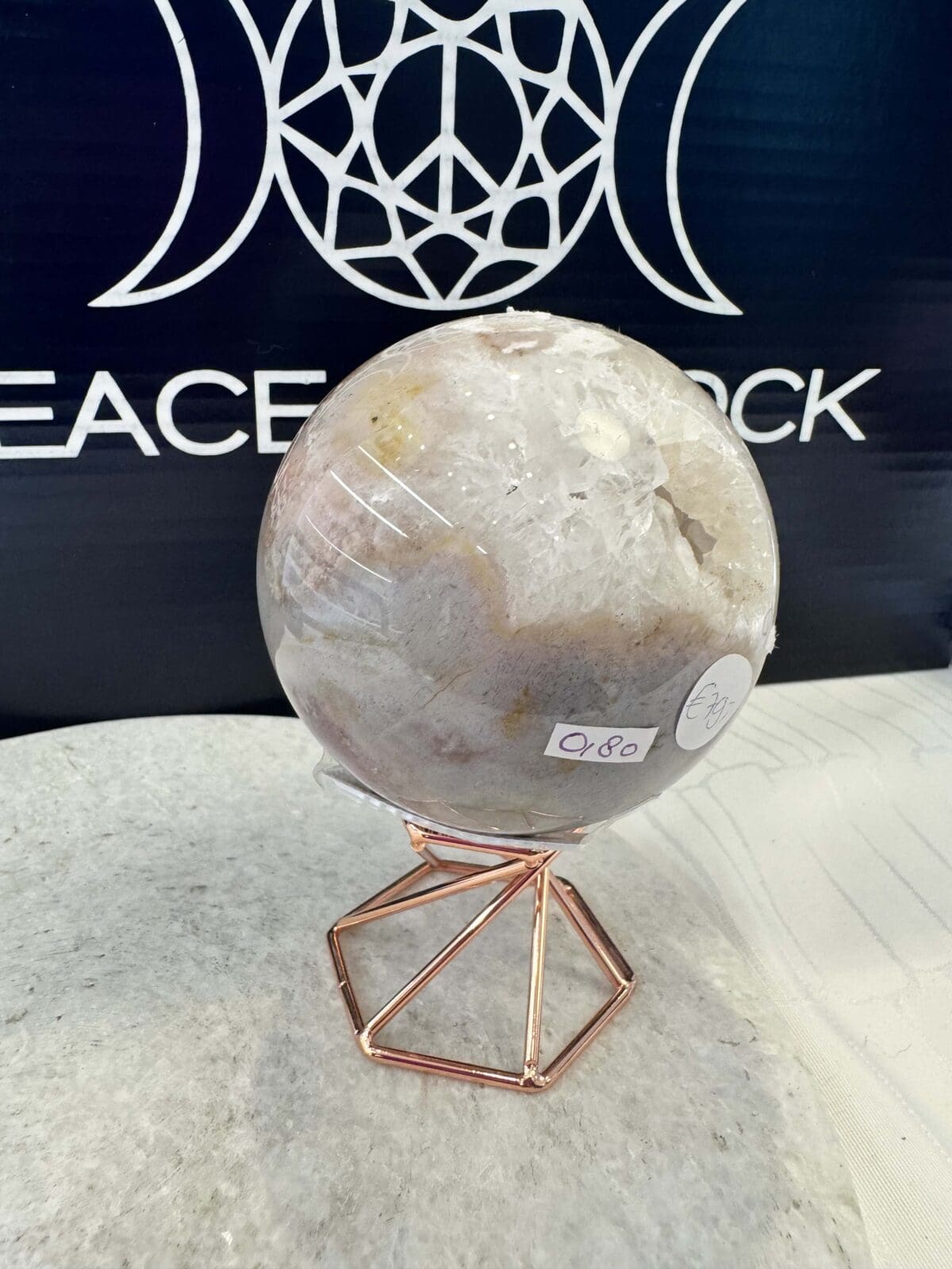 Roze Amethist met Bloem Agaat sphere/bol (⌀7cm) - Afbeelding 2