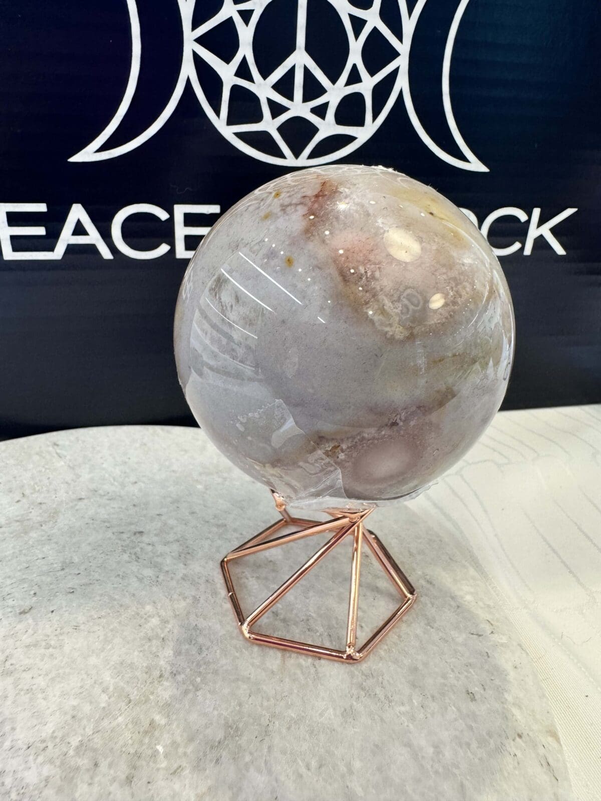 Roze Amethist met Bloem Agaat sphere/bol (⌀7cm) - Afbeelding 3