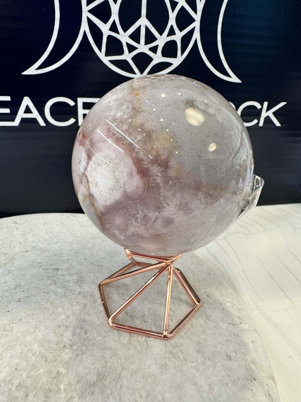 Roze Amethist met Bloem Agaat sphere/bol (⌀7cm) - Afbeelding 4