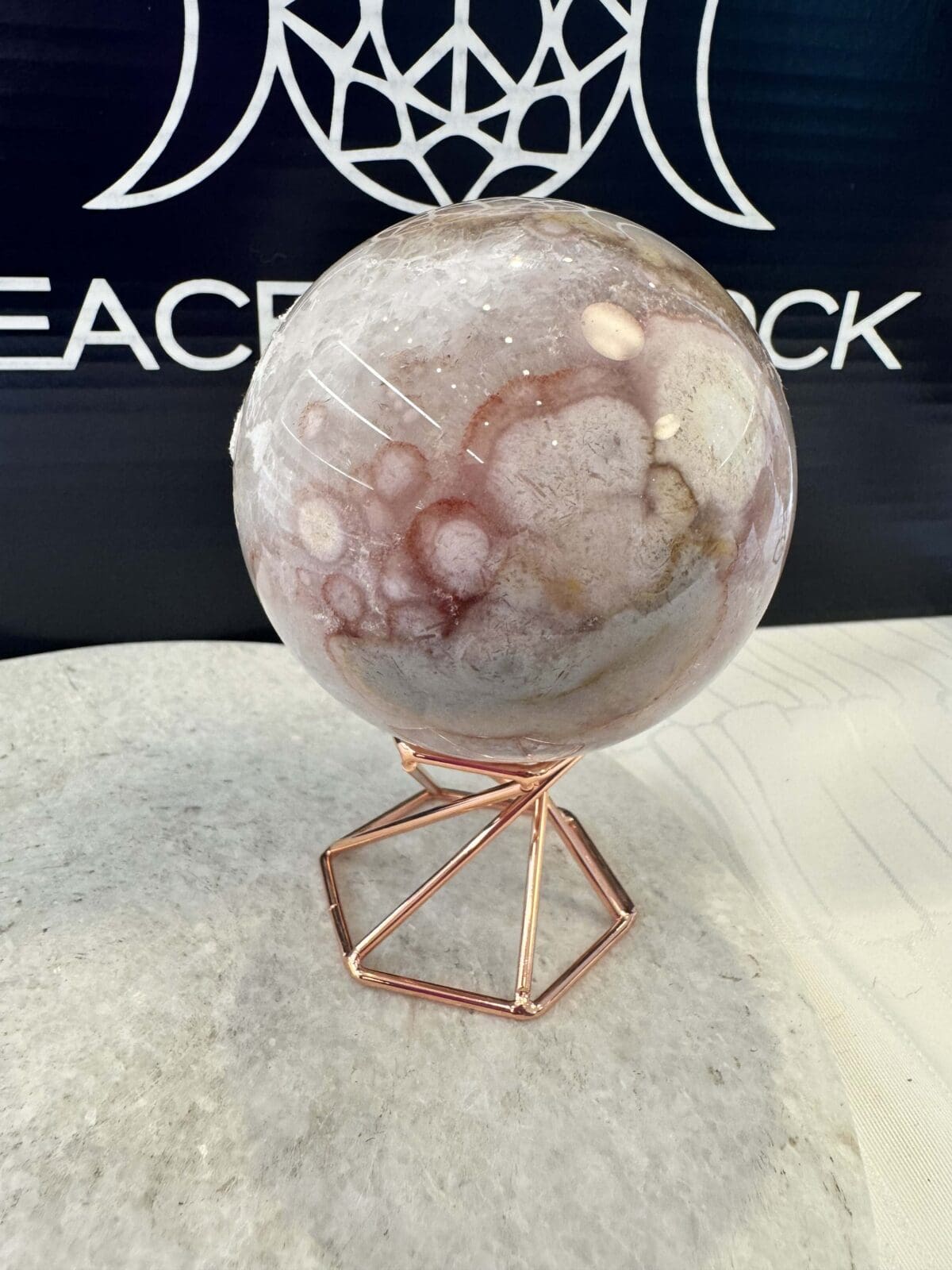 Roze Amethist met Bloem Agaat sphere/bol (⌀7cm) - Afbeelding 5