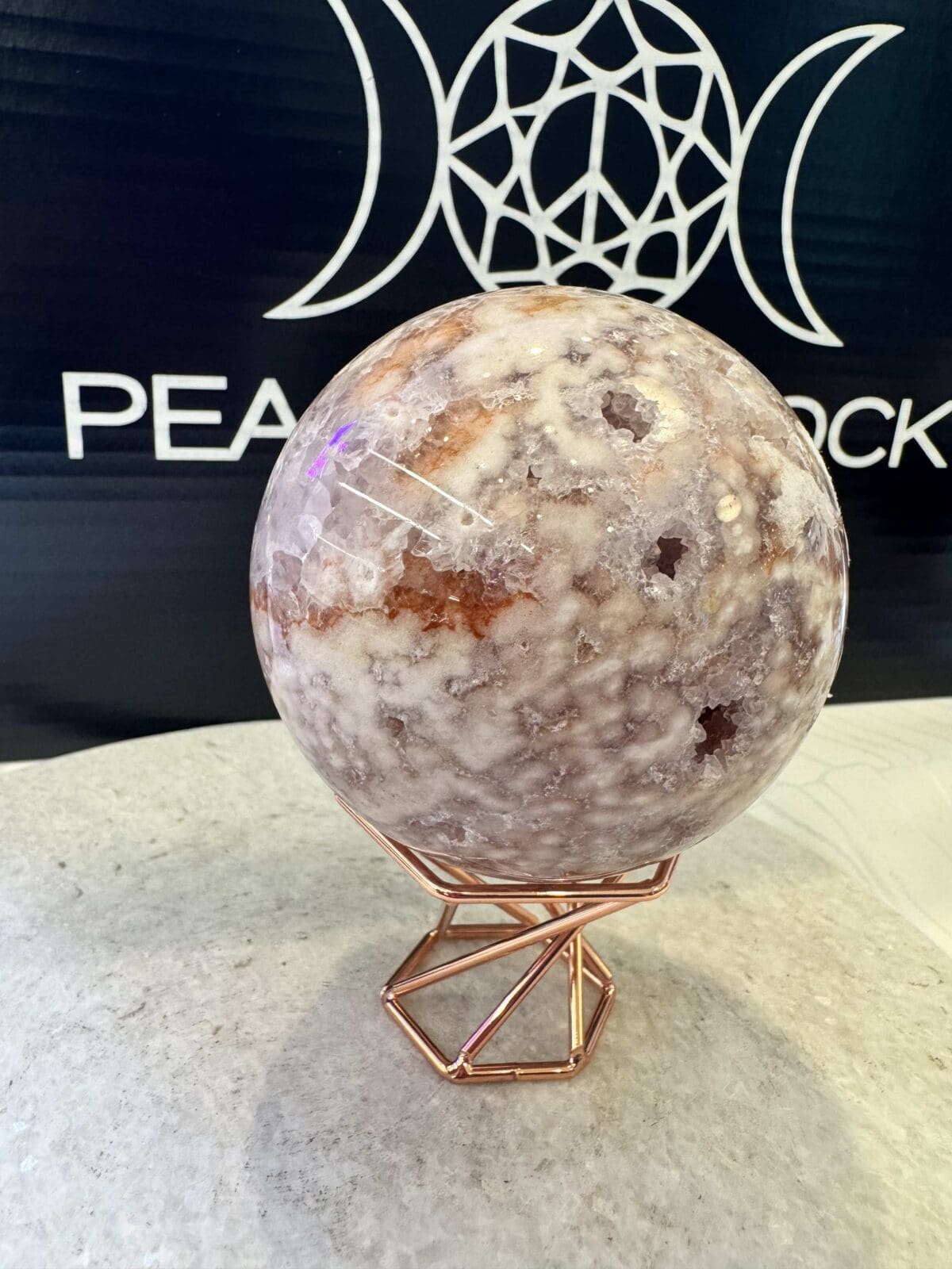 Roze Amethist met Bloem Agaat sphere/bol (⌀7cm) - Afbeelding 3
