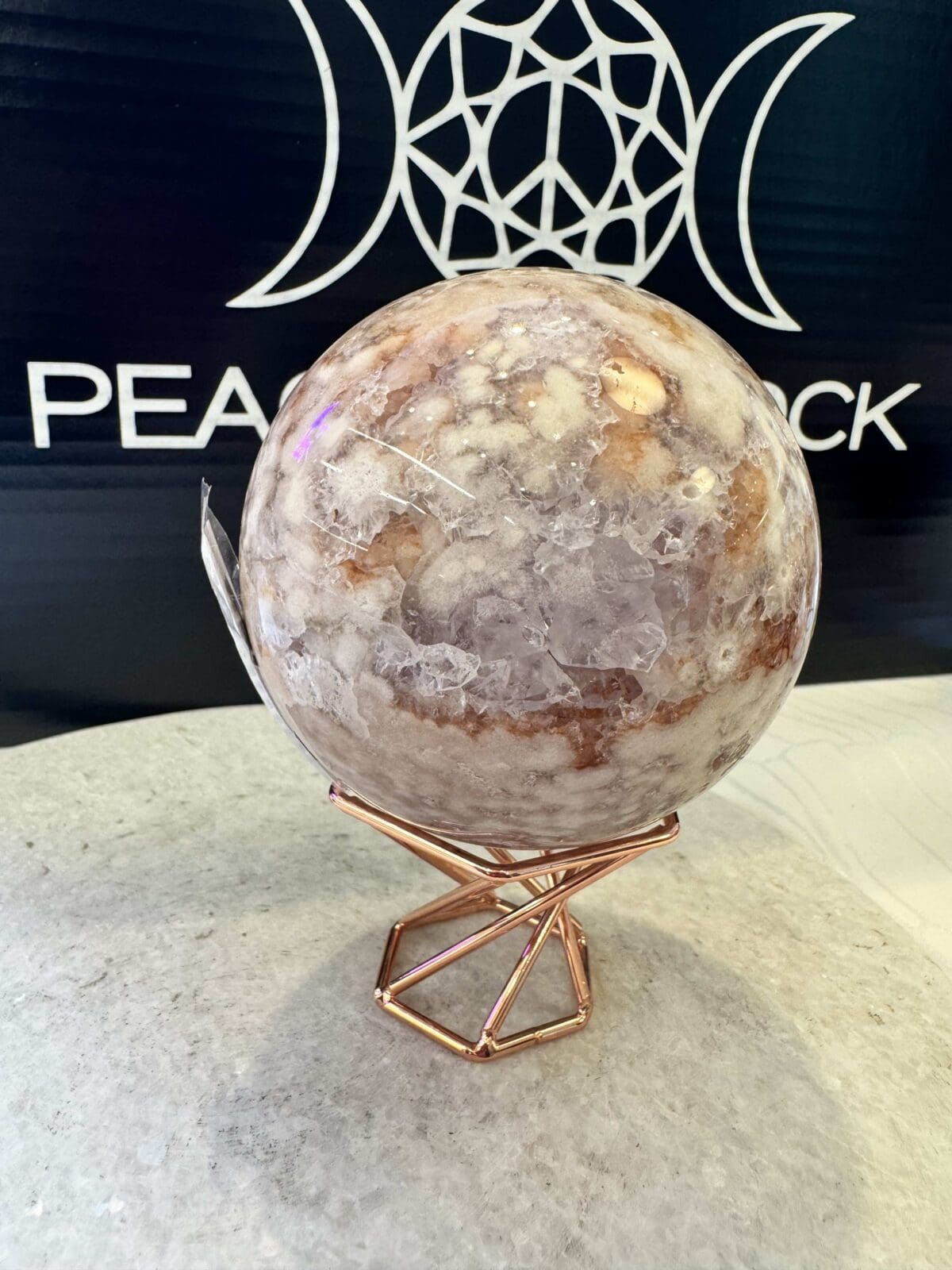 Roze Amethist met Bloem Agaat sphere/bol (⌀7cm) - Afbeelding 4