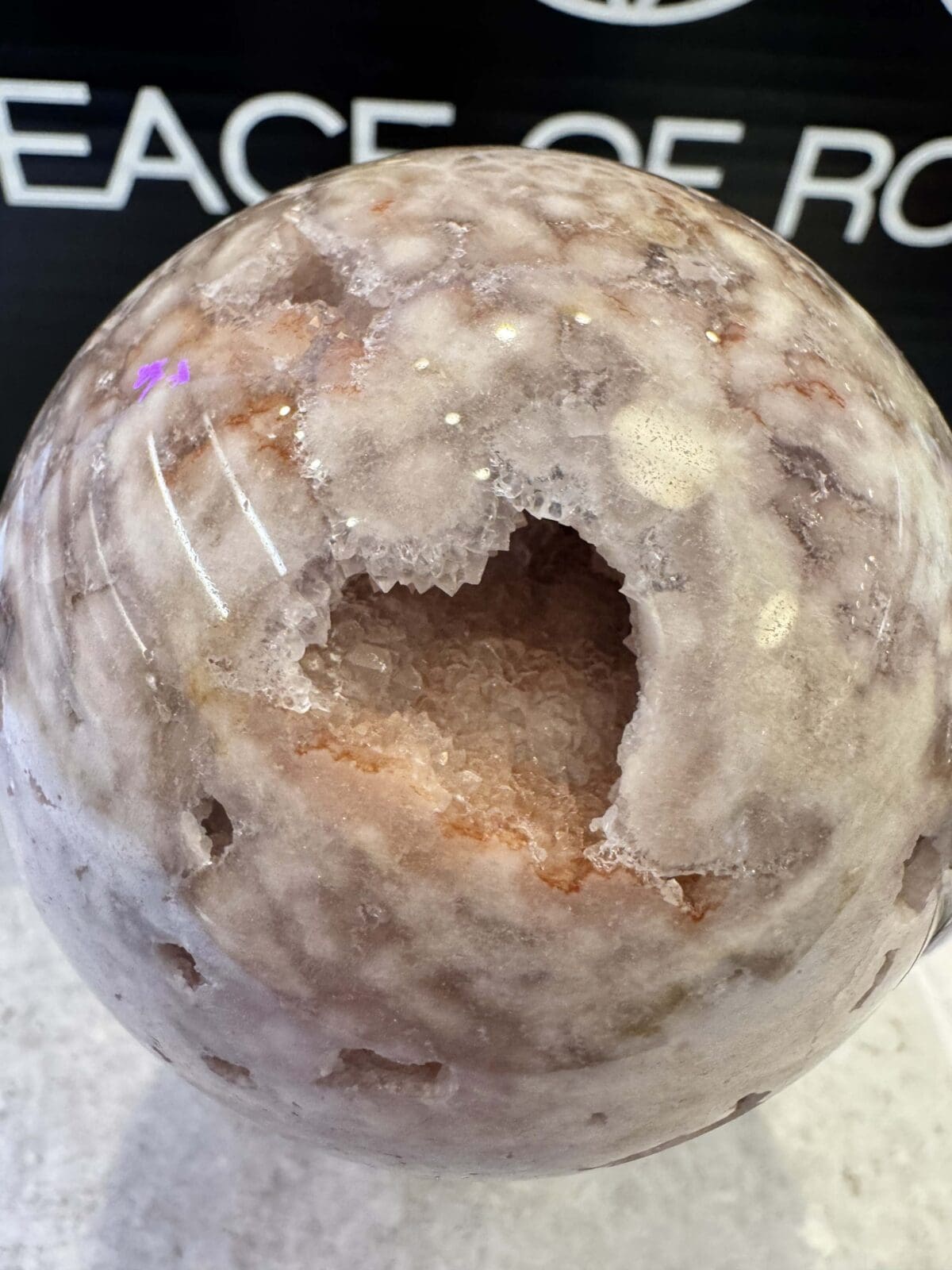 Roze Amethist met Bloem Agaat sphere/bol (⌀7cm) - Afbeelding 7