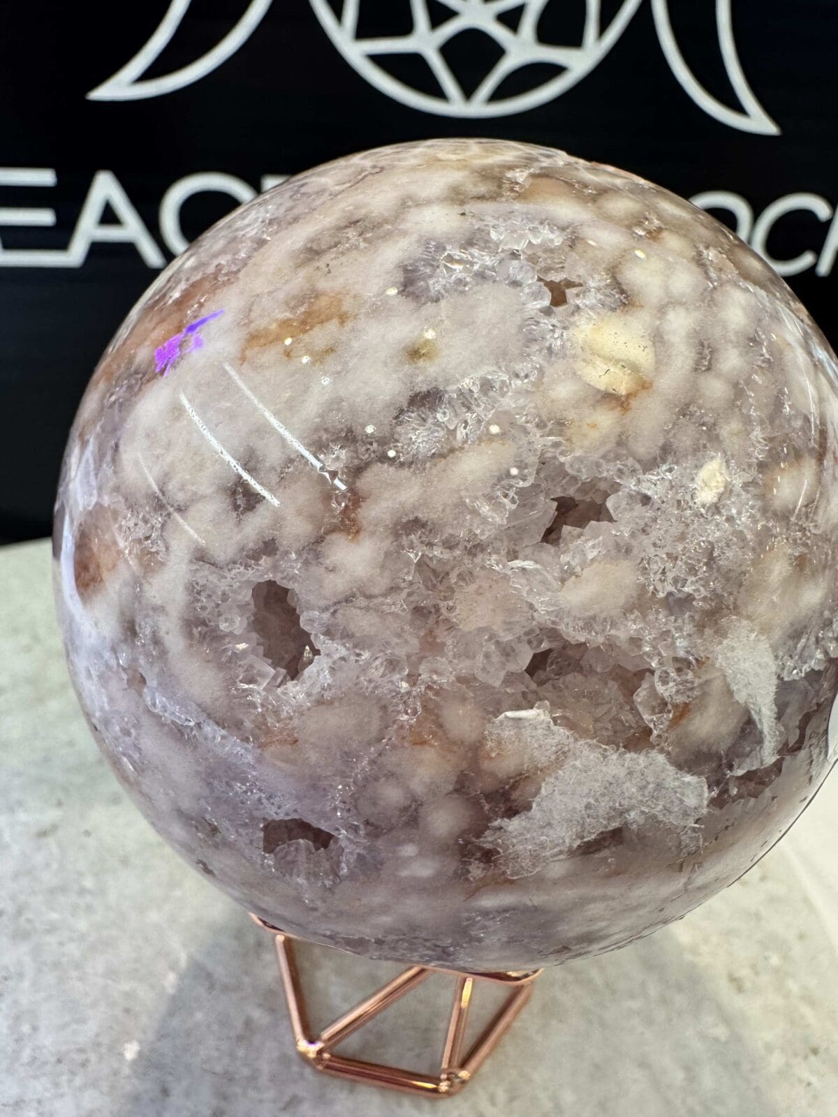 Roze Amethist met Bloem Agaat sphere/bol (⌀7cm) - Afbeelding 8