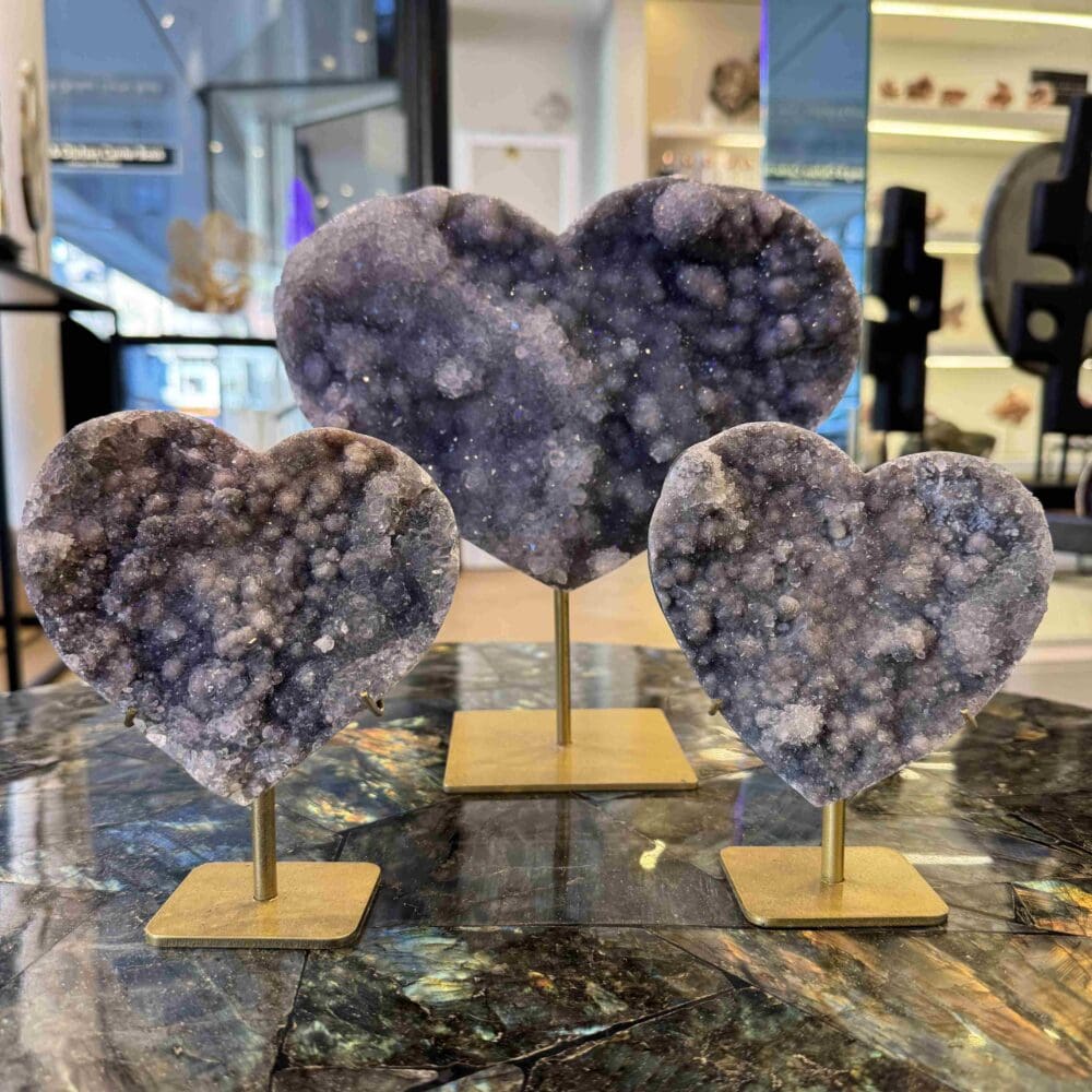 Flower Amethist hart set van 3